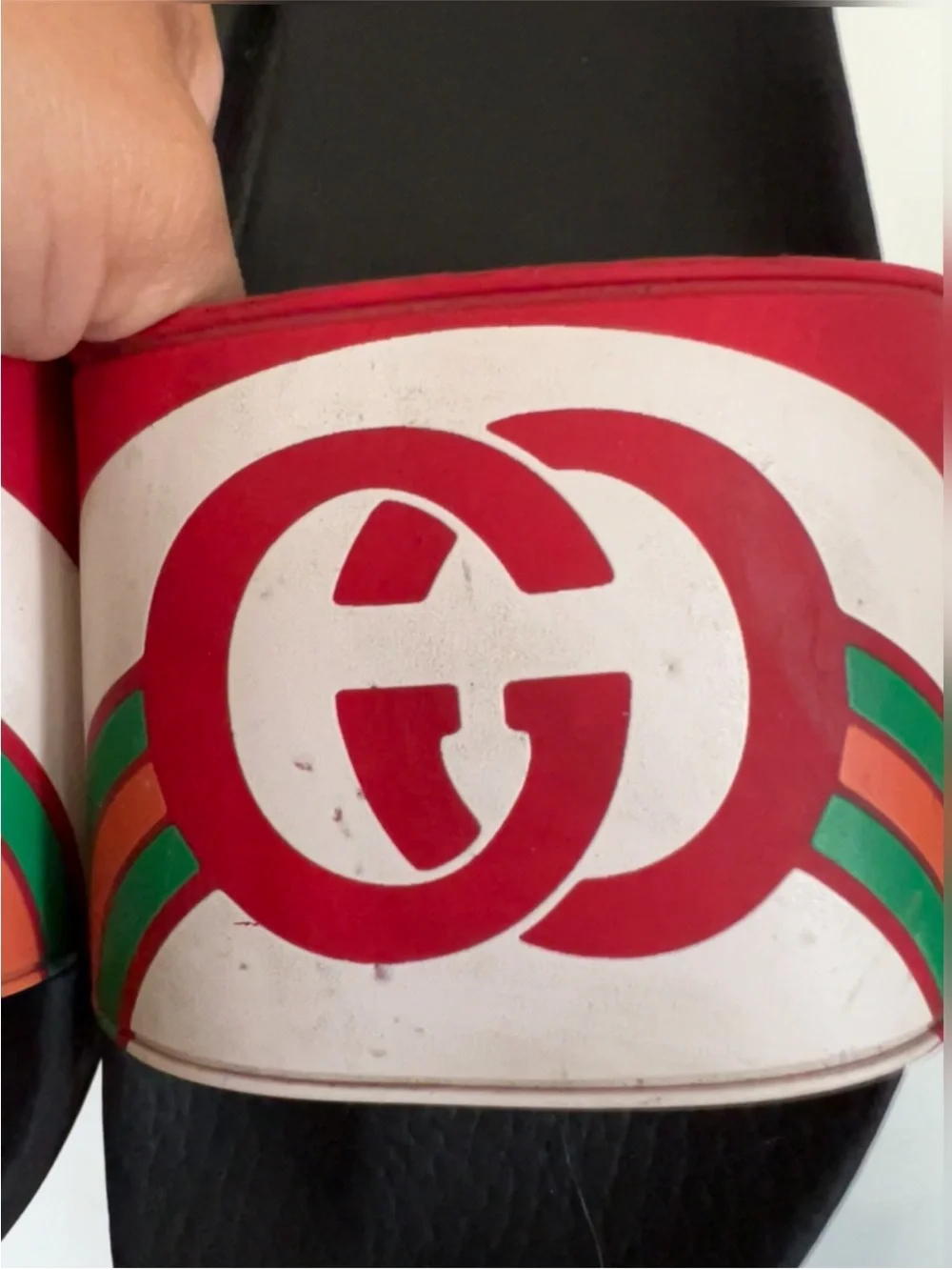 Gucci Red GG Rainbow Pool Slides Size 9